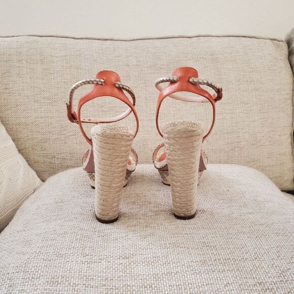 🌠 ELIE TAHARI 🌠 Snakeskin Leather Straw Platform Heels Sandals - [Size 6.5] - Picture 6 of 13